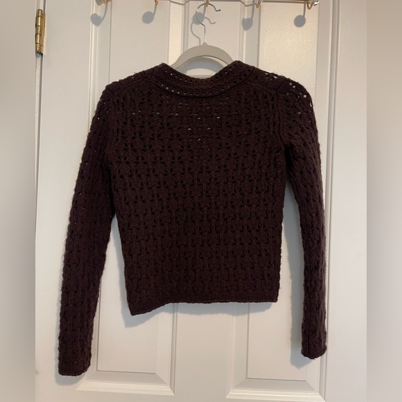 Vince crochet wool blend cashmere cardigan plum wine XXS - Picture 10 of 13